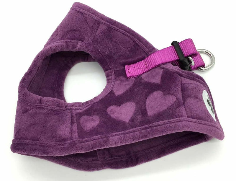 Purple Lovely Heart Print Small Cute Fleece Padded Dog Puppy Harness Winter Pet Cat Harnesses,Small Size - PawsPlanet Australia