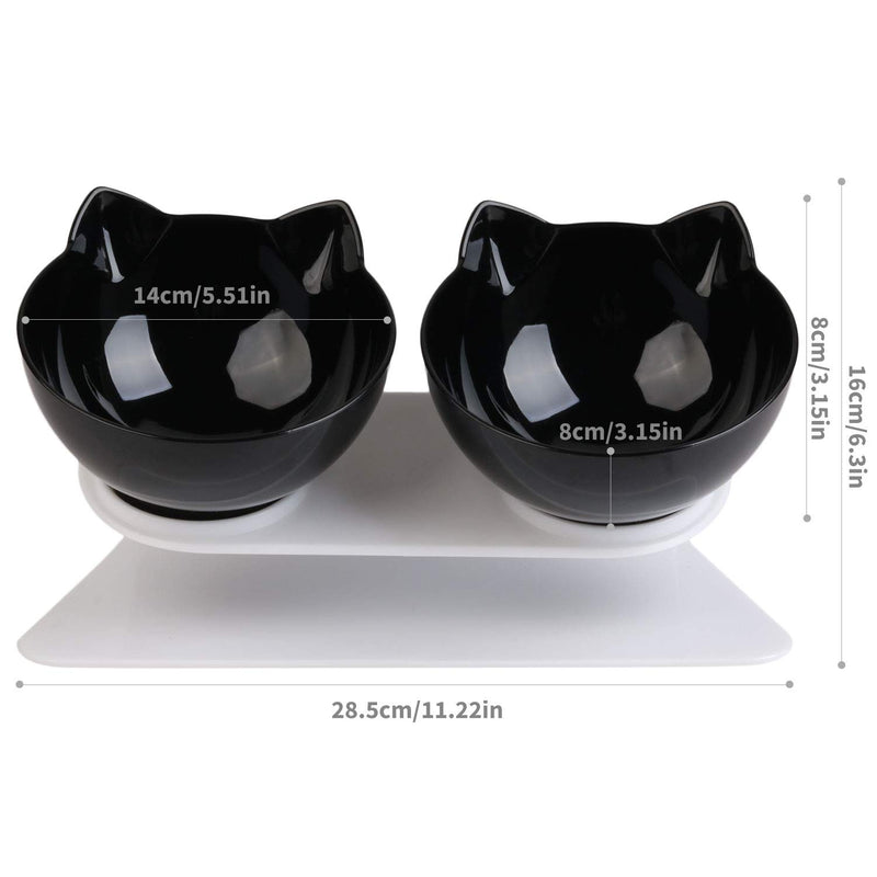 [Australia] - Legendog Cat Bowls,15°Tilted Cat Food Bowl Double Cat Dishes, Cat Feeder Cat Feeding Bowl Raised with Stand, Cat Food Water Bowl for Cats and Small Dog black+black 