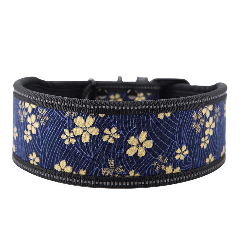 Pet Collar Nylon Adjustable Reflective Buckle Dog Collar Dog Training Collar with Soft Padding for Medium and Large Dogs(Navy Blue+Flowers M) Navy Blue+Flowers M - PawsPlanet Australia