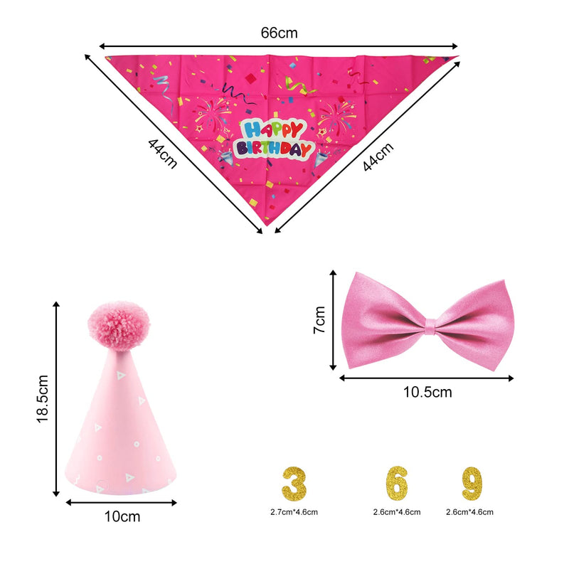 4 Piece Set Pet Birthday Party Supplies, Dog Triangle Scarf, Birthday Hat, Dog Bow Tie, Gold Pink Digital Patch, Pet Party Celebration Decorations for Small, Medium, Large Pets (Pink) A - PawsPlanet Australia