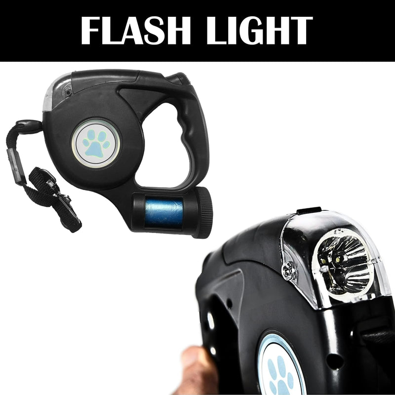 Dog leash, 5m retractable leash for dogs, with LED flashlight, 360° knot-free extended leash with bag dispenser for large and medium-sized dogs up to 25 kg weight - PawsPlanet Australia