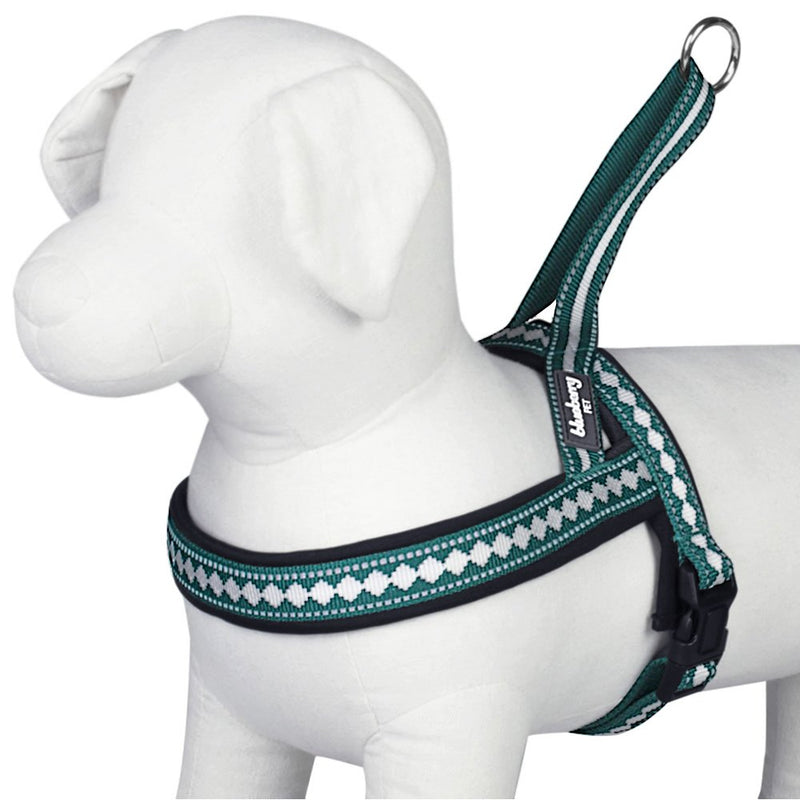 [Australia] - Blueberry Pet 3 Colors Soft & Comy Safety Reflective Padded Jacquard Dog Harnesses (21.5" - 27.5") Chest Girth Diamond Pattern - Teal Blue 