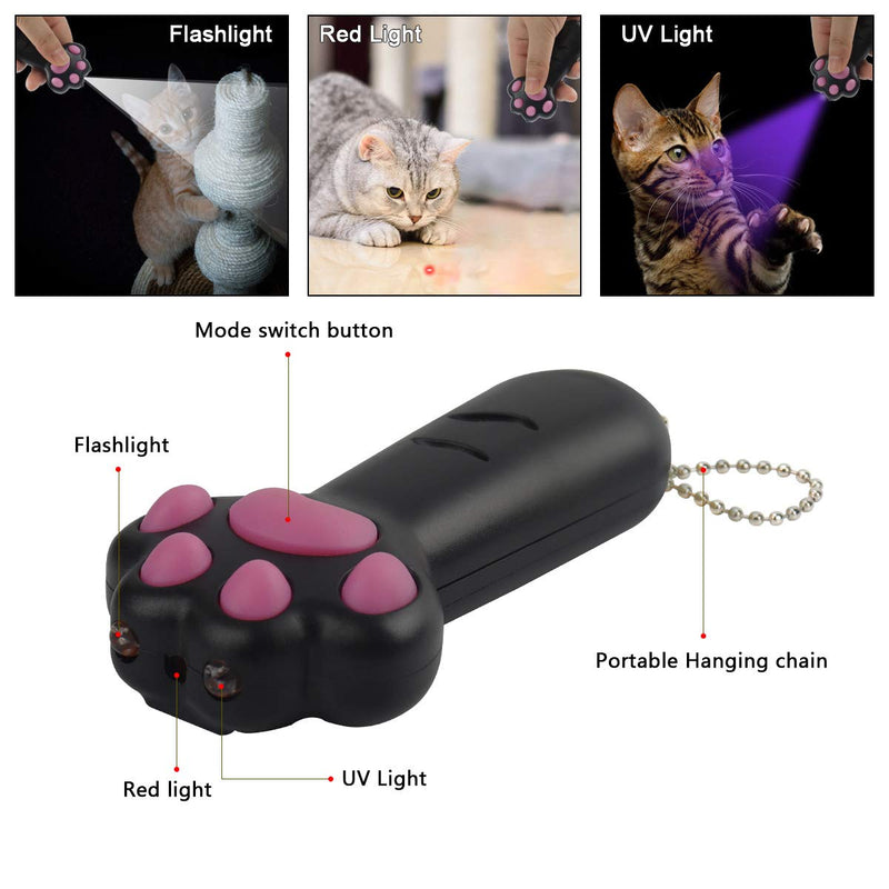 KETIEE Interactive Cat Toy - Multifunction Paw Shape Battery Operated Cat Exercise Toy Cat Dog Chaser Toys Pet Training Tool Cats Tracker LED Lighting Toy, Black - PawsPlanet Australia