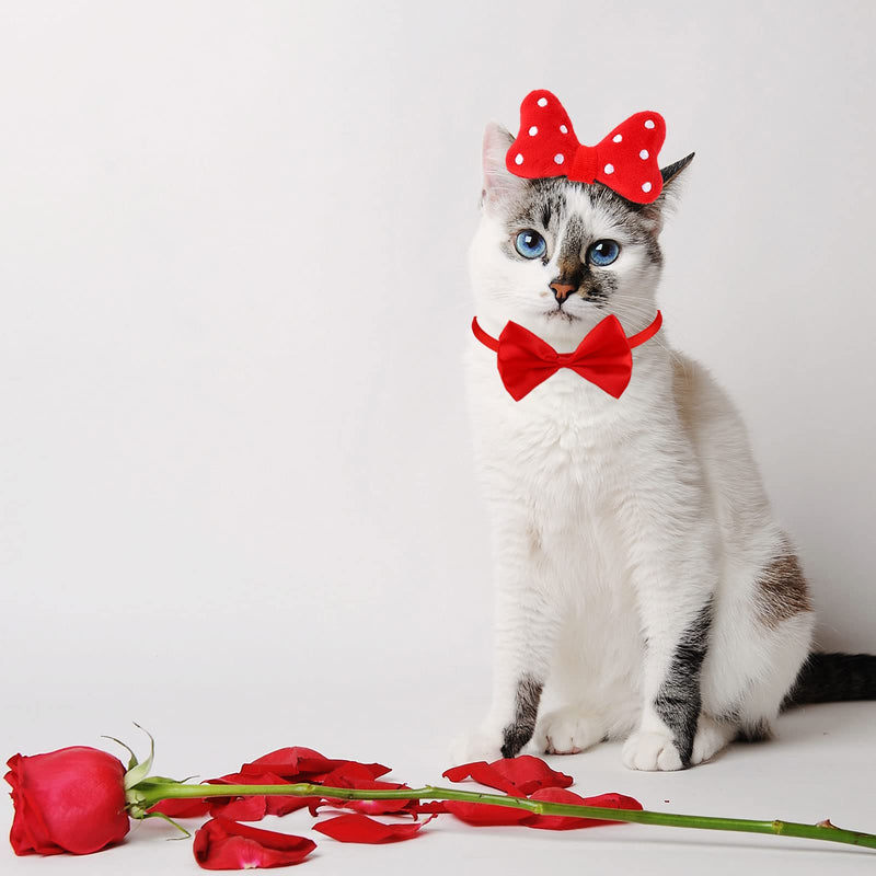 Whaline 4 Pack Valentines Day Pet Headbands and Bow tie Collar Set Cute Red Pink Polka Dot Pet Costume Accessory for Cat Puppy Rabbit Birthday New Year Valentine Party Wedding Costume Photo Prop - PawsPlanet Australia