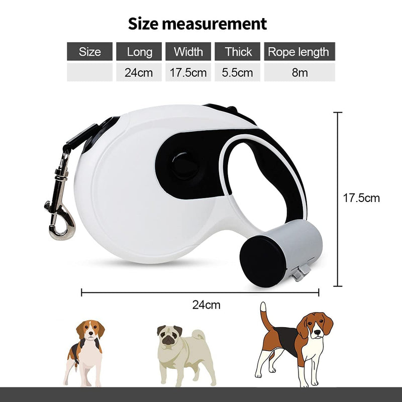 PETCUTE Retractable dog leash, roll-up dog leash, roll leash for small, medium and large dogs, training, walking, jogging, extensive 8 m leash, white - PawsPlanet Australia