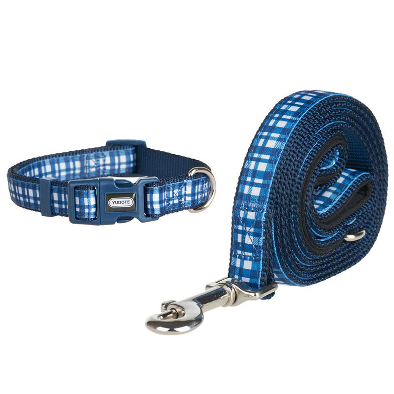 YUDOTE Adjustable Dark Blue Nylon Dog Collars Small with Tartan Plaid Ribbon for Puppies Male Dogs Neck 25-38cm S:25-38cm Neck,1.5cm Width - PawsPlanet Australia