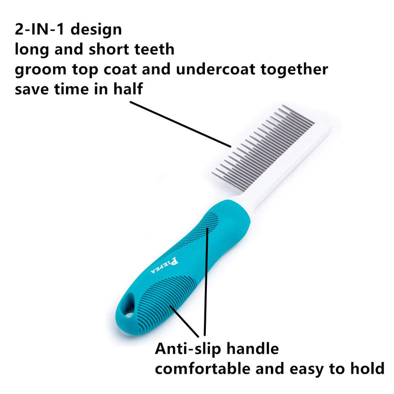 Pet Comb, Long and Short Teeth Comb for Dogs & Cats, Pet Hair Comb for Home Grooming Kit, Removes Knots, Mats and Tangles - PawsPlanet Australia