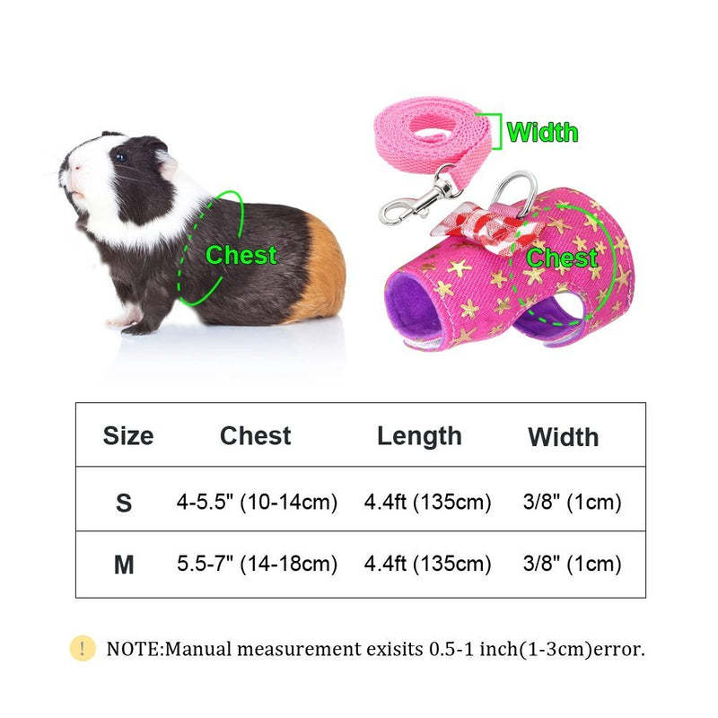 [Australia] - Stock Show Small Pet Outdoor Walking Harness Vest and Leash Set with Cute Bowknot Decor Chest Strap Harness for Rabbit Ferret Guinea Pig Bunny Hamster Puppy Kitten Clothes Accessory S Pink Star 