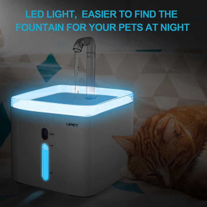 NPET Cat Dog Water Fountain, Pet Drinking Fountain for Cats Dogs, Automatic Fountain Dispenser, Healthy Hygienic Faucet Waterfall Bowl, Quiet Pump Pet Fountain with LED Light Night-Vision, 2.5 L 2.5 L Fountain - PawsPlanet Australia