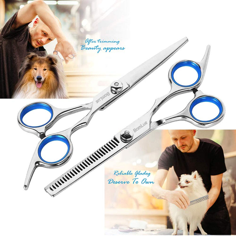 Bamlue Dog Grooming Scissors Stainless Steel Professional Anti-Rust Shears Set Pet Grooming Scissors Kit,Thinning Straight Comb for Long Short Hair for Dogs/Cats/Pet Blue - PawsPlanet Australia