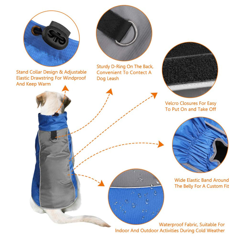 AOFITEE Waterproof Reflective Winter Dog Coat, Windproof Warm Fleece Lined Puppy Jacket, Lightweight Pet Sport Vest Outdoor Apparel for Small Medium & Large Dogs L for Small Dog Blue - PawsPlanet Australia