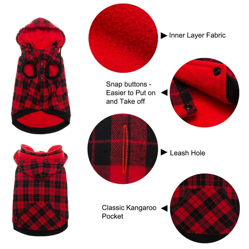 [Australia] - OFPUPPY Dog Hoodie with Fleece Puppy Jacket Checked Pattern Pet Winter Coat for Large Breed L 