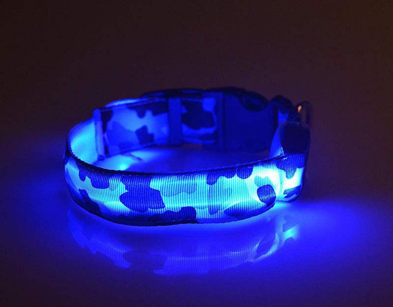 [Australia] - New Tech Junkies Camo LED PET Glow Collar Dog Cat Night Safety Lead Camoflage Adjustable Harness Flash Light Up Blue Camo Medium 