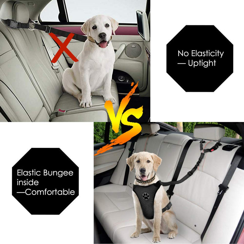 [Australia] - SlowTon Dog Seat Belt, 2 Pack Pet Car Seatbelt Headrest Restraint Adjustable Puppy Safety Seat Belt Reflective Elastic Bungee Connect Dog Harness in Vehicle Travel Daily Use Black 