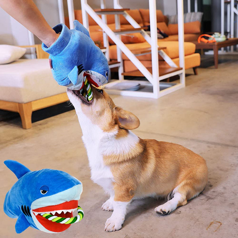 Squeaky Plush Dog Shark Toy,Stuffed Dog Rope Toys,Durable Soft Dog Plush Toy for Small Medium Dogs Interactive Training Puppy Teething Chew Toys,Tug of War Dog Toy Prevents Boredom and Relieves Stress - PawsPlanet Australia