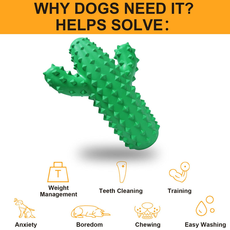 Squeaky Dog Toys for Large Breed, Comprenee Tough Dog Chew Toys for Medium Dog, Durable Natural Rubber Cactus Dog Toy for Chewers, Puppy Chew Toy for Teething Puppies with Beef Flavor Gift Training Green - PawsPlanet Australia