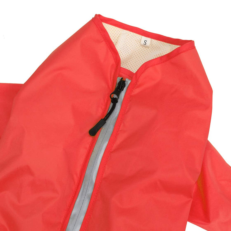 Dog raincoat, rain snow jacket, zipper in back, waterproof jumpsuit with collar hole and reflective strip - Red - L - PawsPlanet Australia