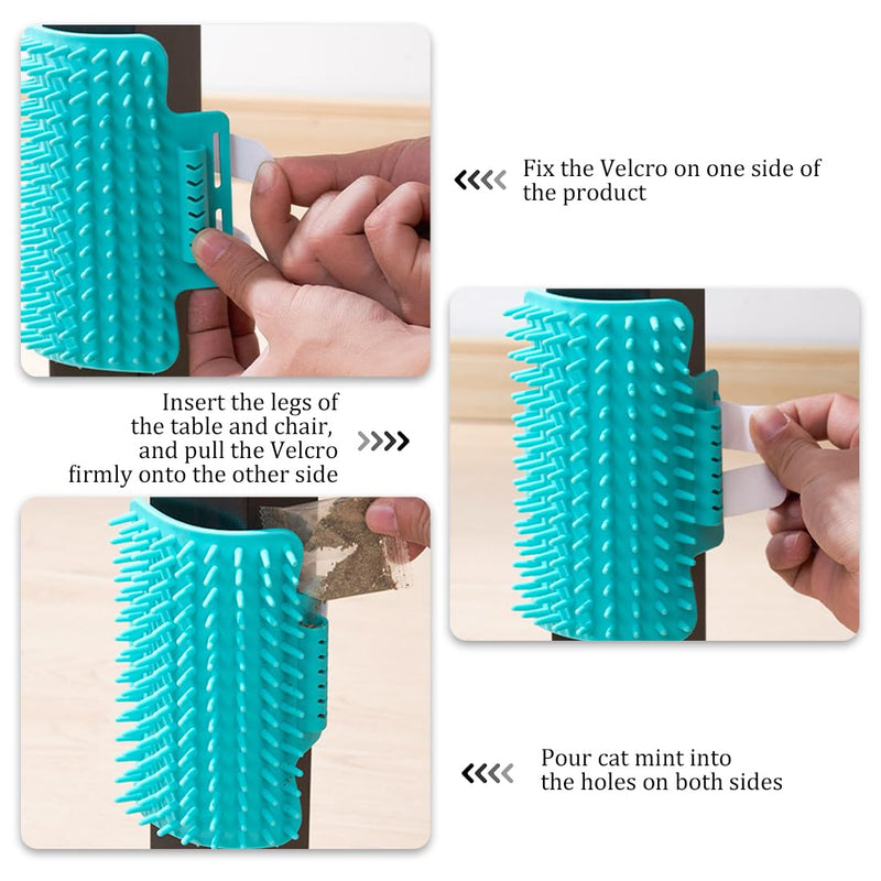 Tadipri Grooming Brush Cat, Massage Corner Cat Brush, Corner Massage Comb, Cat Corner Grooming Brush, with Strap, Suitable for Long Table Legs of 4-10 cm (Mint Green) - PawsPlanet Australia