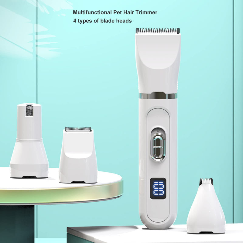 Pet Paw Trimmer, Pet Hair Grooming Trimmer, Dog Clipper Grooming Kit, 4 Blades, Low Noise Cordless Rechargeable Pet Paw Trimmer, White - PawsPlanet Australia