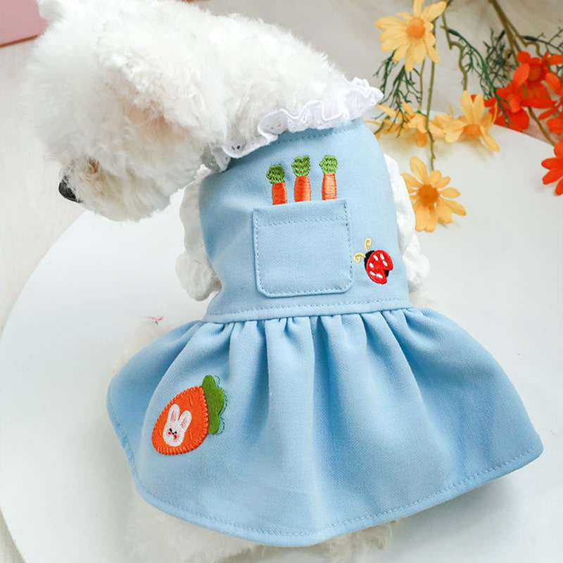 TENGZHI Dog Harness Dress with Leash Ring Rabbit Patch Lace Princess Puppy Dresses Skirt Cool Summer Pet Cat Dog Clothes for Small Dogs Girl Chihuahua Yorkie XS blue - PawsPlanet Australia
