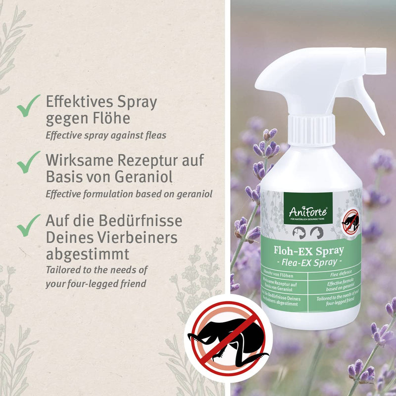 AniForte flea spray for dogs and cats 250 ml - Flea-Ex spray to defend against fleas, flea treatment for parasites and flea infestations, anti-flea treatment with geraniol and natural oils - PawsPlanet Australia