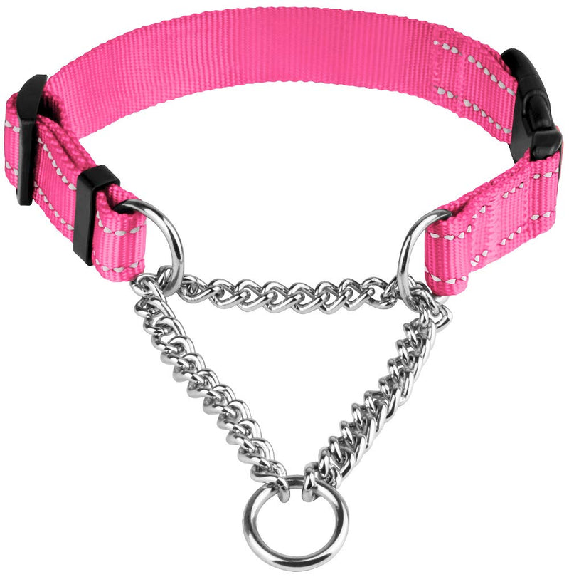 [Australia] - CollarDirect Reflective Dog Collar Martingale Collars Side Release Buckle Chain Training Adjustable Pet Choke Collars M, Neck Size 14"-17" Pink 