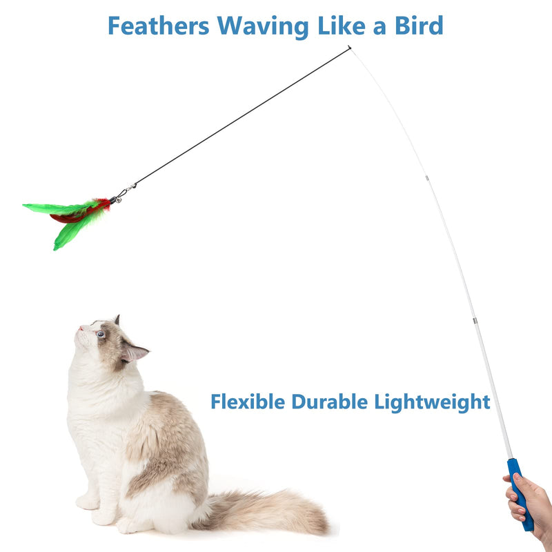 Cat Toys Kitten Toys, Interactive Cat Toy 2pcs Retractable Cat Wand Toy & 7pcs Natural Cat Feather Teaser Toys Refills, Telescopic Cat Fishing Pole Toy for Indoor Cats Gifts, Kitty Toys for Exercise - PawsPlanet Australia