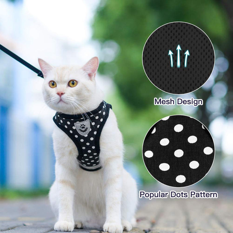 [Australia] - SCENEREAL Reflective Cat Harness and 59" Leash Set for Outdoor Walking, Escape Proof Soft Breathable and Adjustable Kitten Vest Harness, Fits for Kitties and Puppies Black 
