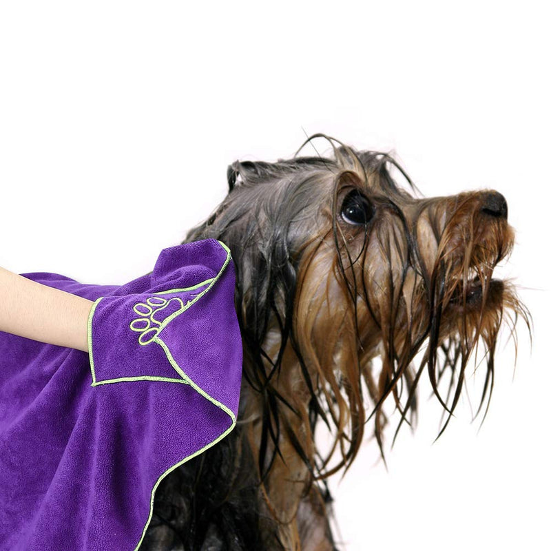 M.Q.L. Dog Towel for Bath, Puppy Bath Towel, Absorbent Microfibre Towel for Doggy Pet - 140x70cm Purple - PawsPlanet Australia