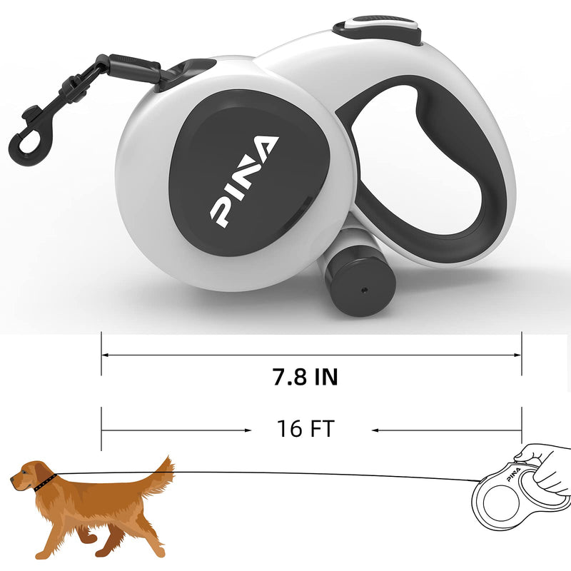 PINA Heavy Duty Retractable Dog Leash for Large Dogs Up to 110lbs, 16ft 360° Tangle-Free Strong Reflective Nylon Leash, with Anti-Slip Handle, One-Handed Brake, Pause, Lock Panda - PawsPlanet Australia