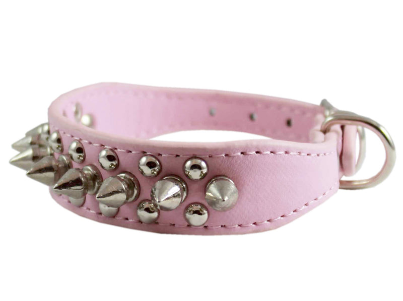 [Australia] - 8"-10" Pink Faux Leather Spiked Studded Dog Collar 7/8" Wide for Small/X-Small Breeds and Puppies 