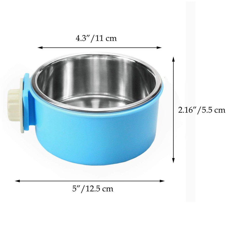 RUBYHOME Dog Bowl Feeder Pet Puppy Food Water Bowl, 2-in-1 Plastic Bowl & Stainless Steel Bowl, Removable Hanging Cat Rabbit Bird Food Basin Dish Perfect for Crates & Cages Small Blue - PawsPlanet Australia