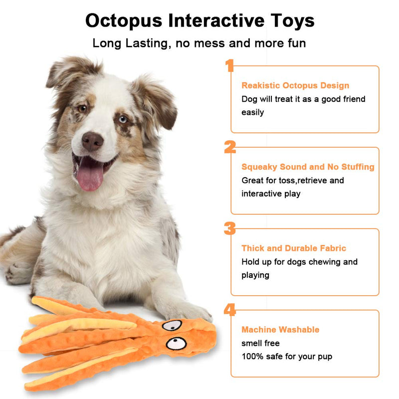 Dog Plush Toys Octopus - No Stuffing Dog Squeaky Toys with Crinkle Paper for Puppy Teething, Durable Dog Chew Toys Funny Interactive Toys for Small to Medium Dogs Training and Playing (2 Pack) - PawsPlanet Australia