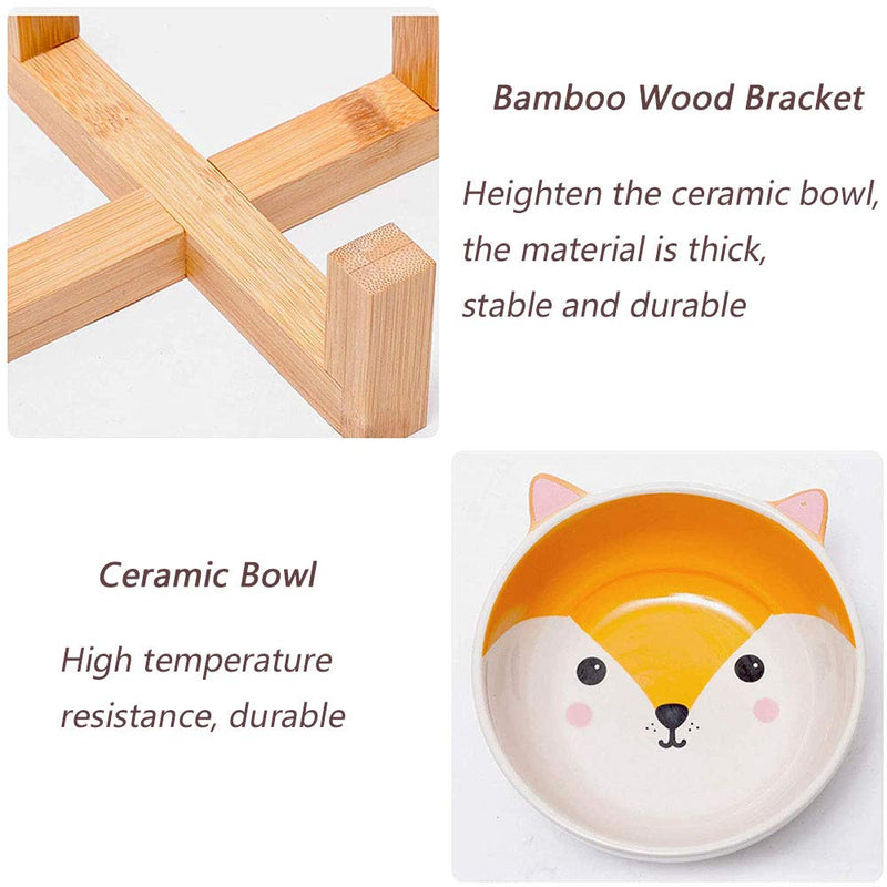 Ceramic Elevated Raised Cat Bowl, Ceramic Cat Bowl with Wood Stand, No Spill Pet Food Water Feeder, for Cats and Small Dogs - PawsPlanet Australia