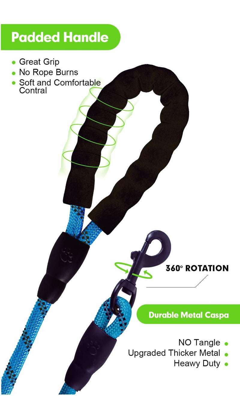 GLORYPET Dog Leash Heavy Duty, 5FT/6 FT Dog Leashes for Small Puppy Medium Large Breed Dogs with Comfortable Handle, Reflective Rope Pet Leash for Night Safety Walking (5 FT- 1/2", Green) - PawsPlanet Australia