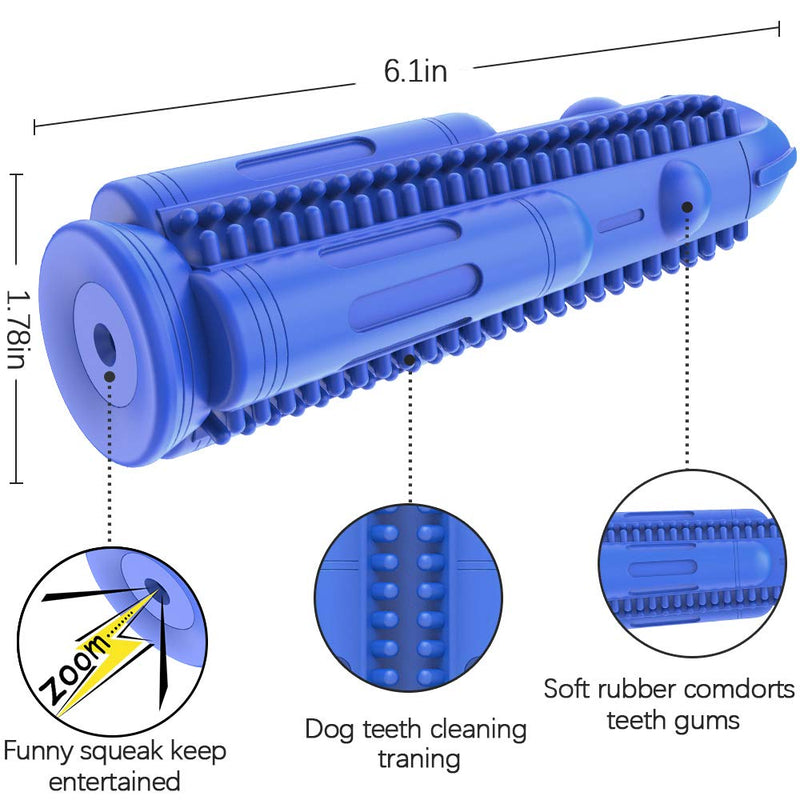 [Australia] - Pamlulu Dog Toothbrush Squeak Teeth Cleaning Toys Durable Dental Chew Toy Natural Rubber Chewing Brush Sticks Bones for Small Dogs Pet Blue 
