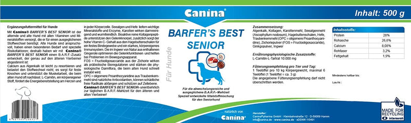 Canina Barfer's Best Senior (1 x 500 g) - PawsPlanet Australia
