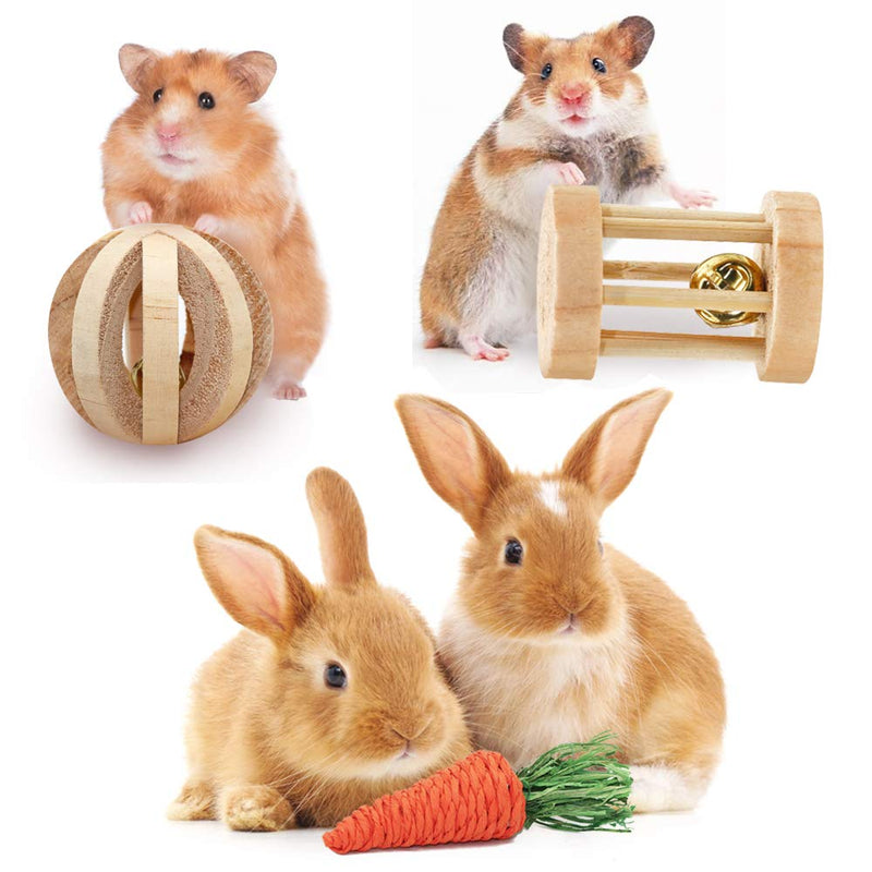 FASTER Hamster Chew Toys, 6 Pack Gerbil Rat Guinea Pig Chinchilla Wooden Pet Exercise Toys, Syrian Dwarf Natural Wooden Dumbbells Exercise Bell Roller Teeth Care Molar Toy for Rabbits Bird Bunny 6 Pack Hamster Toys - PawsPlanet Australia