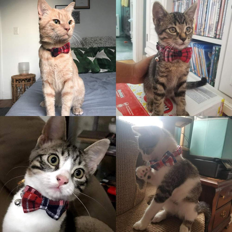 [Australia] - OFPUPPY Cute Bowtie Cat Collar Breakaway with Bell 2 Pack Plaid Collar Set for Kitty Puppy Adjustable 7.8-10.2" Classic Plaid 