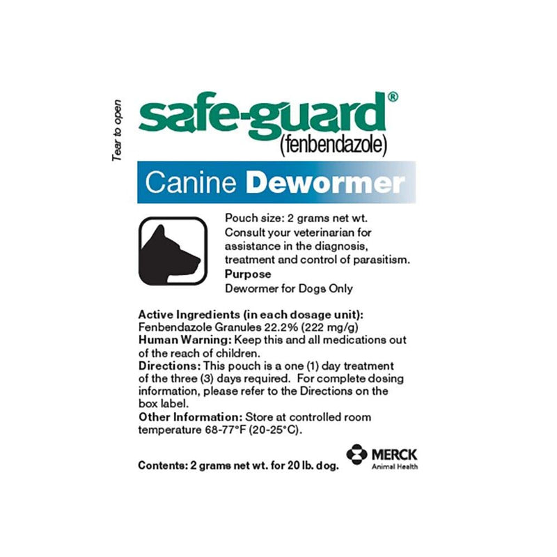 Safe-Guard (fenbendazole) Canine Dewormer for Dogs, 2gm pouch (ea. pouch treats 20lbs.) - PawsPlanet Australia