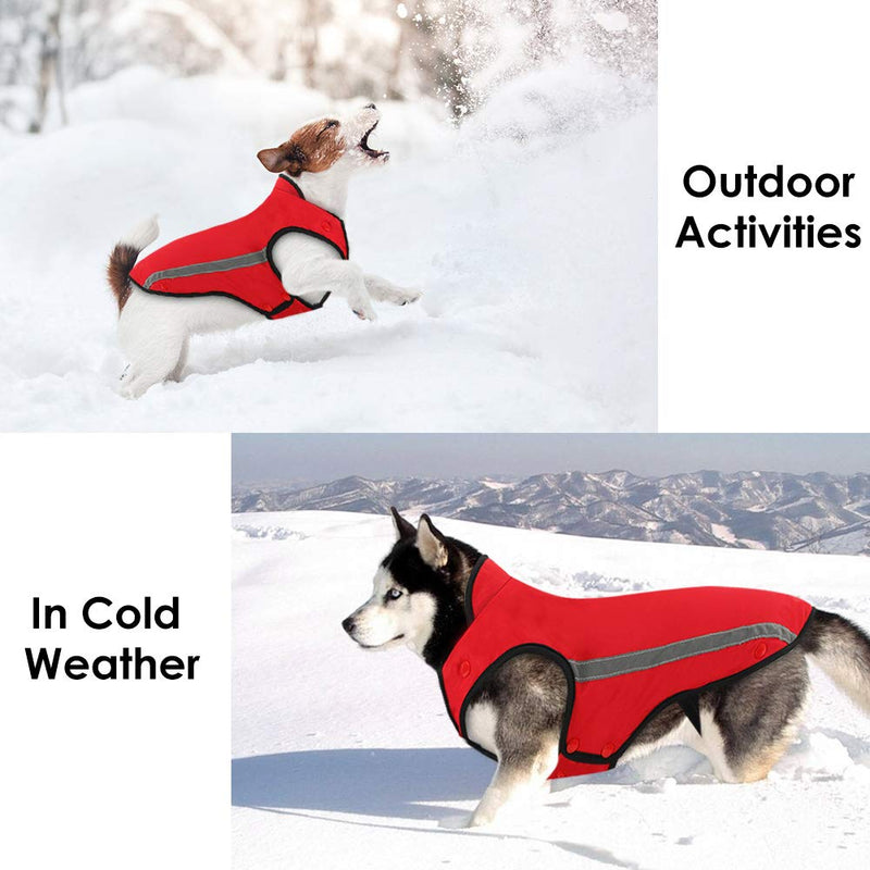 [Australia] - SlowTon Dog Jacket, Winter Dog Coat Waterproof Windproof Warm Adjustable Pet Vest Reflective Snowsuit Detachable Flannel Lined Jackets Cold Weather Clothes for Small Medium Large Dogs L(Chest:24-27.7", Neck:22-23.2", Back:22.4") Red 