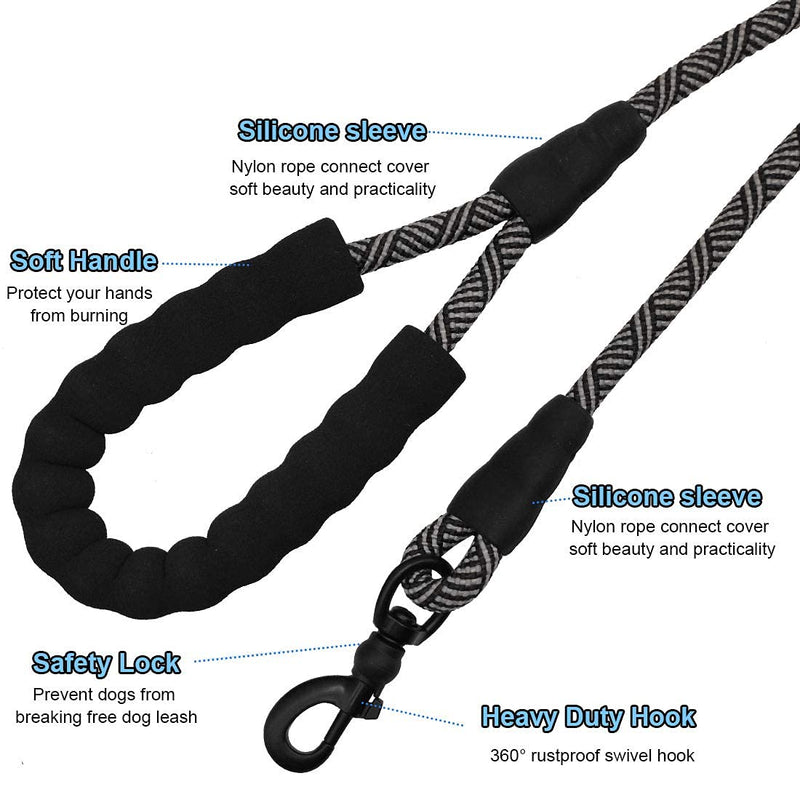 BTINESFUL Tactical Dog Leash Rope 6 Foot by 1/4" and 1/2" Thick Dog Leash for Small Medium Large Breeds Outdoor K9 Training Walking Hunting, (Black, 1.8m x 12mm 6 FT x 1/2" Dia black - PawsPlanet Australia