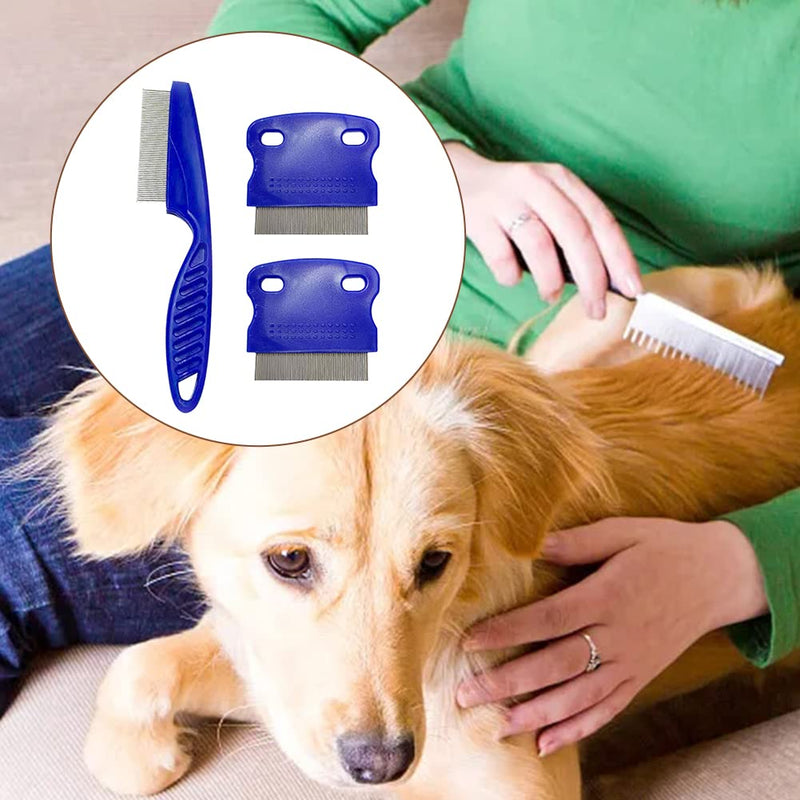Flea Comb for Cats and Dogs, Pack of 3 Flea Tear Stain Remover Comb, Stainless Steel Pet Dog Cat Grooming Comb for Effective Against Fleas & Lice Professional Flea Comb Blue - PawsPlanet Australia