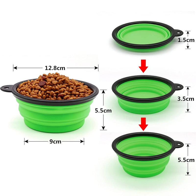 SLSON Collapsible Dog Bowl, 2 Pack Portable Feeder for Dog Pet Food Water Bowl for Dog Cat Expandable Pet Feeding Bowl with Hook for Traveling Camping and Home Use (Blue+Green) Blue+Green - PawsPlanet Australia