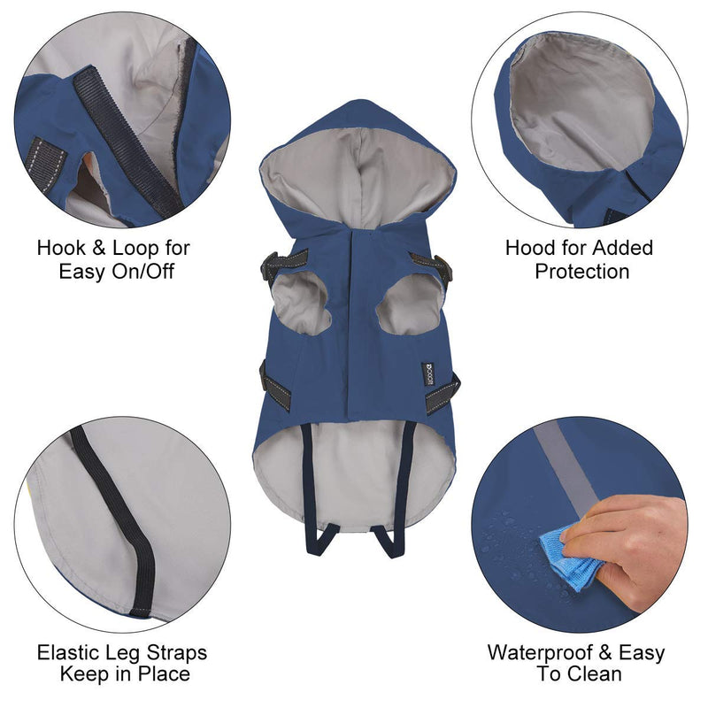 Dog Raincoat with Harness - Rain Poncho with Hood - Jacket with Reflective Stripe - Waterproof Slicker Lightweight Breathable for Medium Small Dogs - Easy to Wear Non-Sticky to Hair Hook & Loop Blue - PawsPlanet Australia