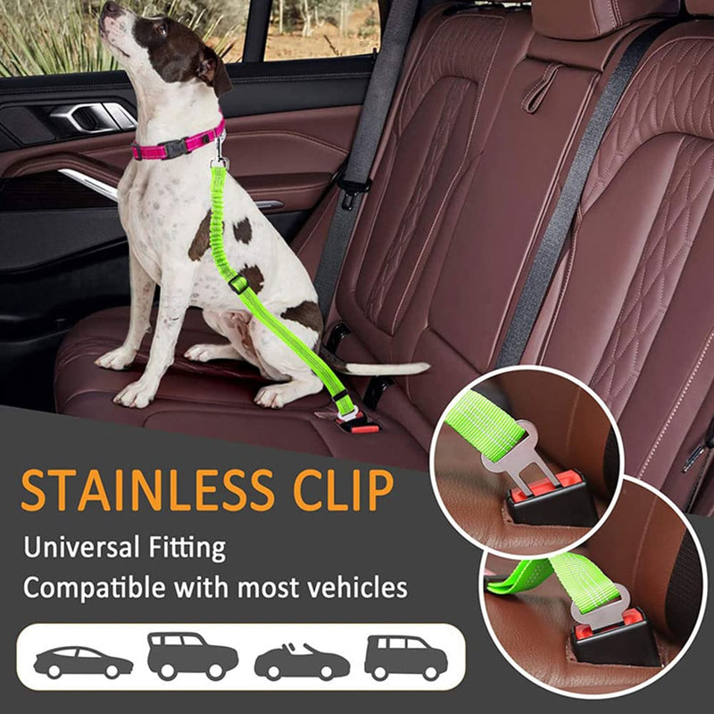 Greyoe Car Seat Belt for Dogs, Dog Seat Belt, 2 Pieces Pet Dog Cat Seat Belt Adjustable Car Harness Shock-Absorbing Elastic Bungee Buffer (Fluorescent Green) - PawsPlanet Australia