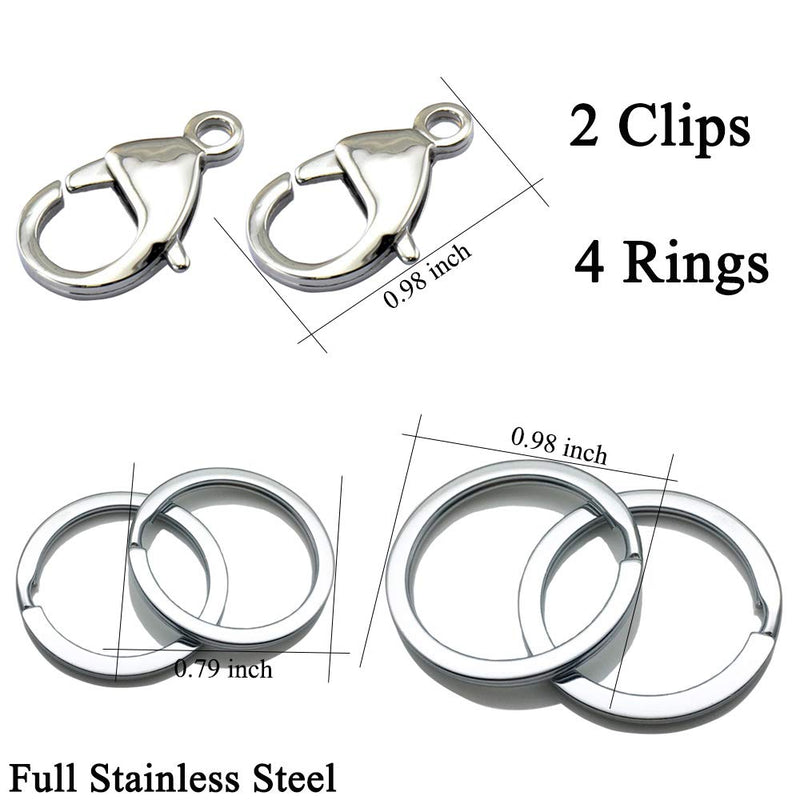 [Australia] - IVIA Dog Tag Clips / 316 Stainless Steel Lobster Buckle with Rings for Cat& Dog Collars and Necklace 2 Pack Silver 
