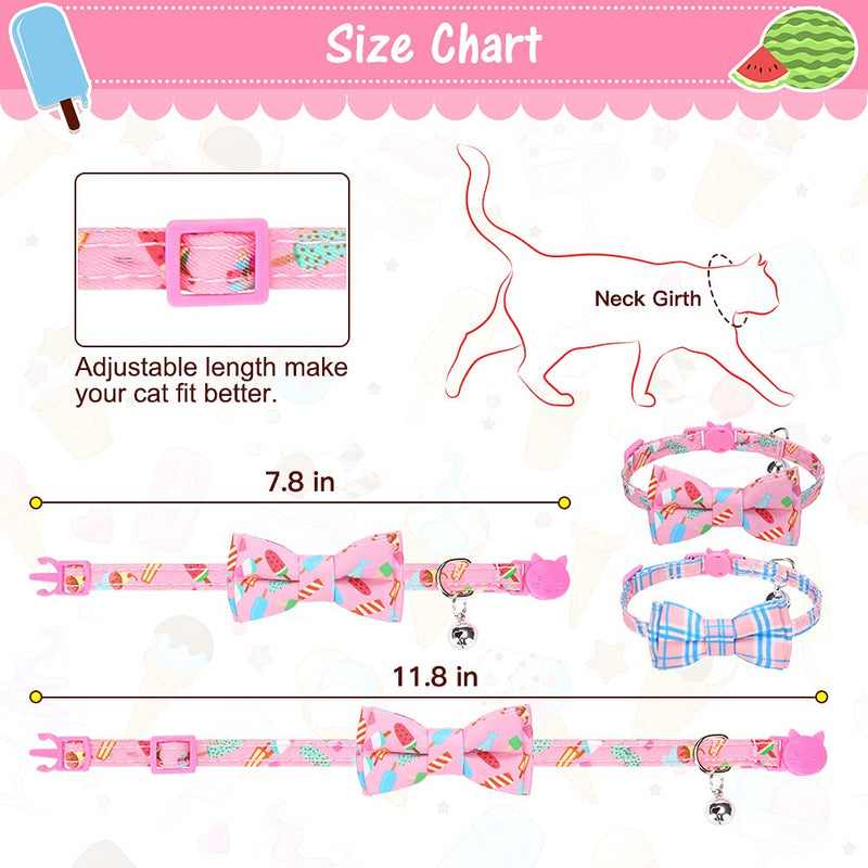 SCENEREAL 2PACK Breakaway Cat Collar with Bow-tie and Bells Summer Pattern Cute Kitten Collar Set Quickly Release for Kitty Ice-Cream - PawsPlanet Australia