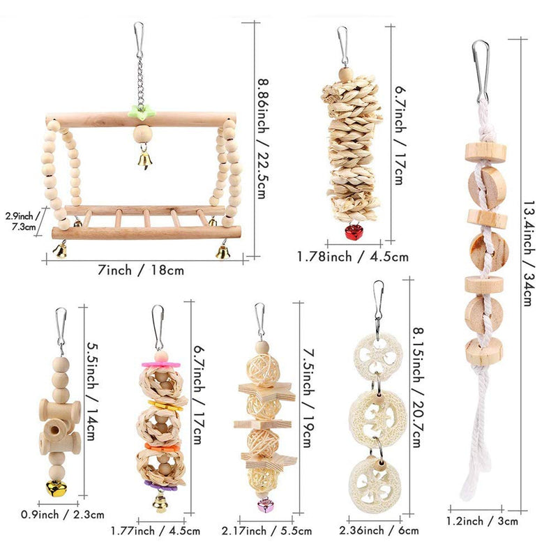 zfdg Parrot Swing Chewing, 7 Pieces Bird Cage Swing Chewing, Birds Wooden Ladder Toy, Parrot Wood Hanging Bell, Bird Swing Toys, for Parrots, Cockatiels, Finches, Macaws Swing Chew Toy - PawsPlanet Australia