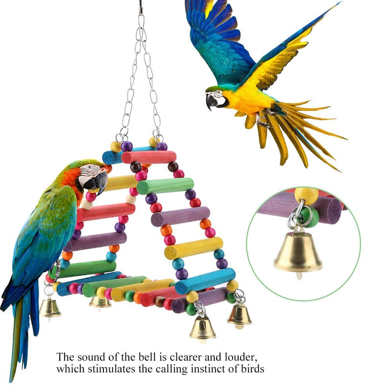 HEEPDD Parrot Swing Toys, Wooden Colorful Triangle Bird Perch Bird Cage Climbing Ladders Hanging Toys for Parakeet - PawsPlanet Australia